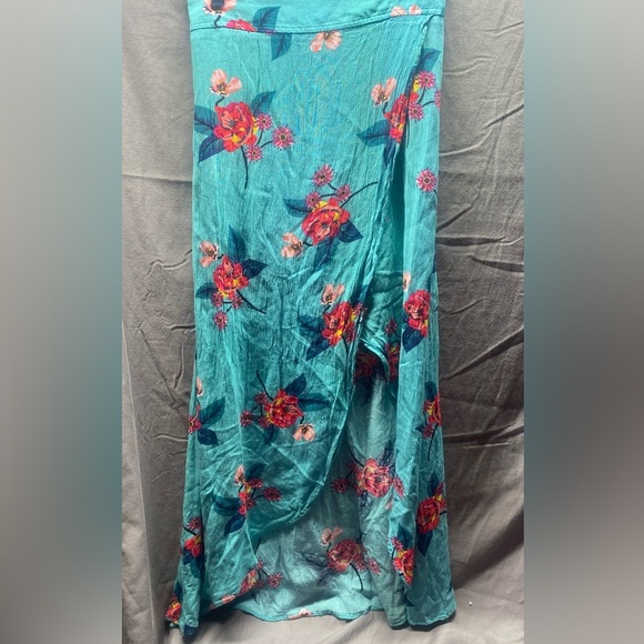 Express Skirt | Express Tropical Wrap Maxi Skirt Color: Blue/Pink Sz XS - Picture 2 of 6